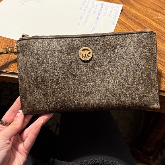 Michael Kors Handbags - Michael Kors Dark Brown Logo Wristlet